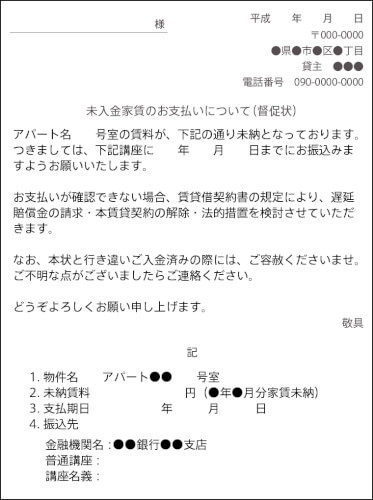 督促状の文例
